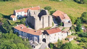 A historic stone castle with a moat, surrounded by residential buildings with red-tiled roofs. - Gorgeous home in Sevremont with WiFi (Sevremont)