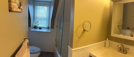 Shower, soap, toilet paper