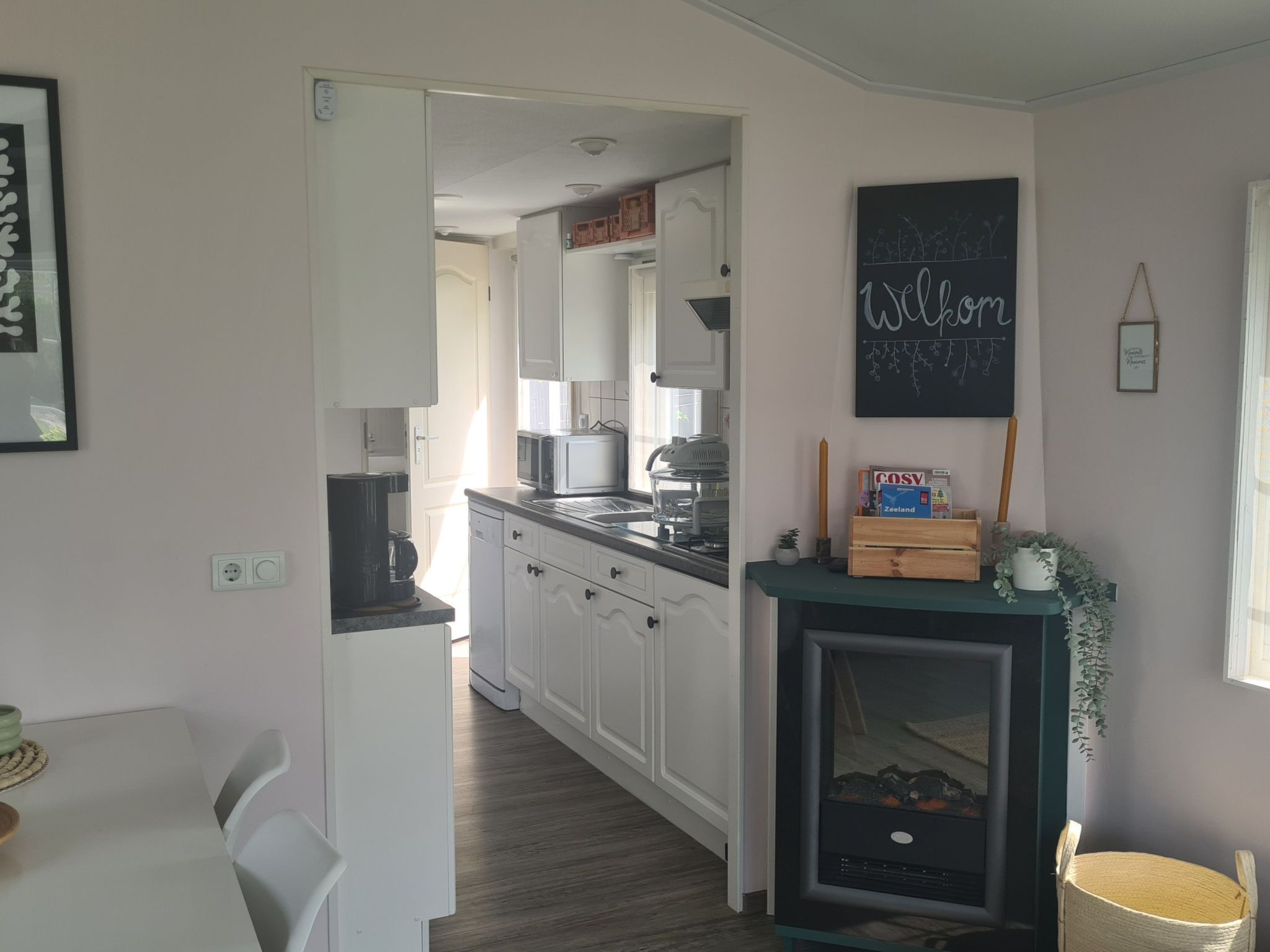 Fridge, microwave, cookware/dishes/utensils