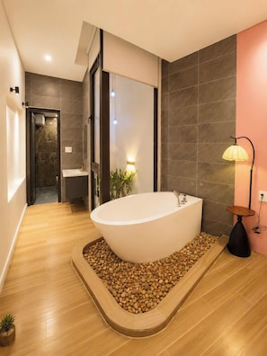 Shower, hair dryer, bidet, towels