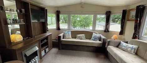 TV, fireplace