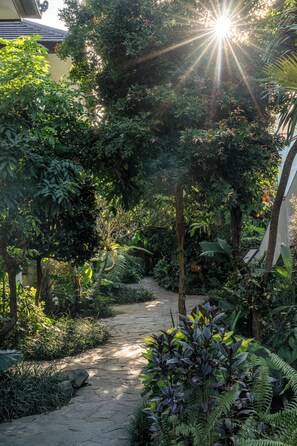 A garden pathway surrounded by lush greenery and a clear sky. - Radha Phala Resort and Spa (Ubud)