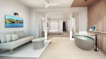 Un baño moderno con bañera, ducha y retrete.