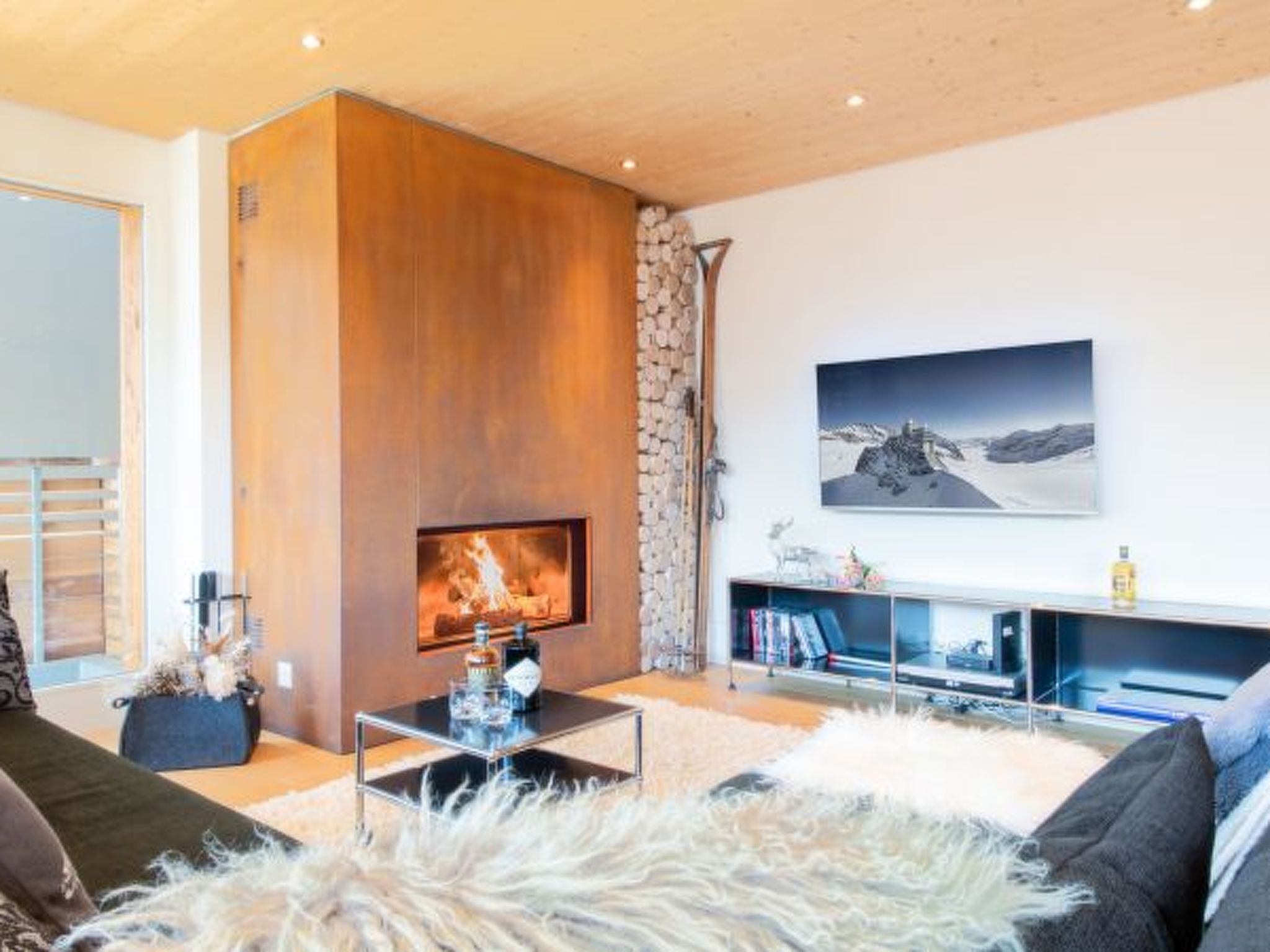 TV, fireplace