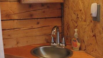 Shower, towels, soap, toilet paper