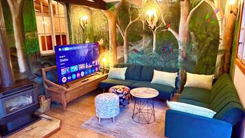 TV, fireplace
