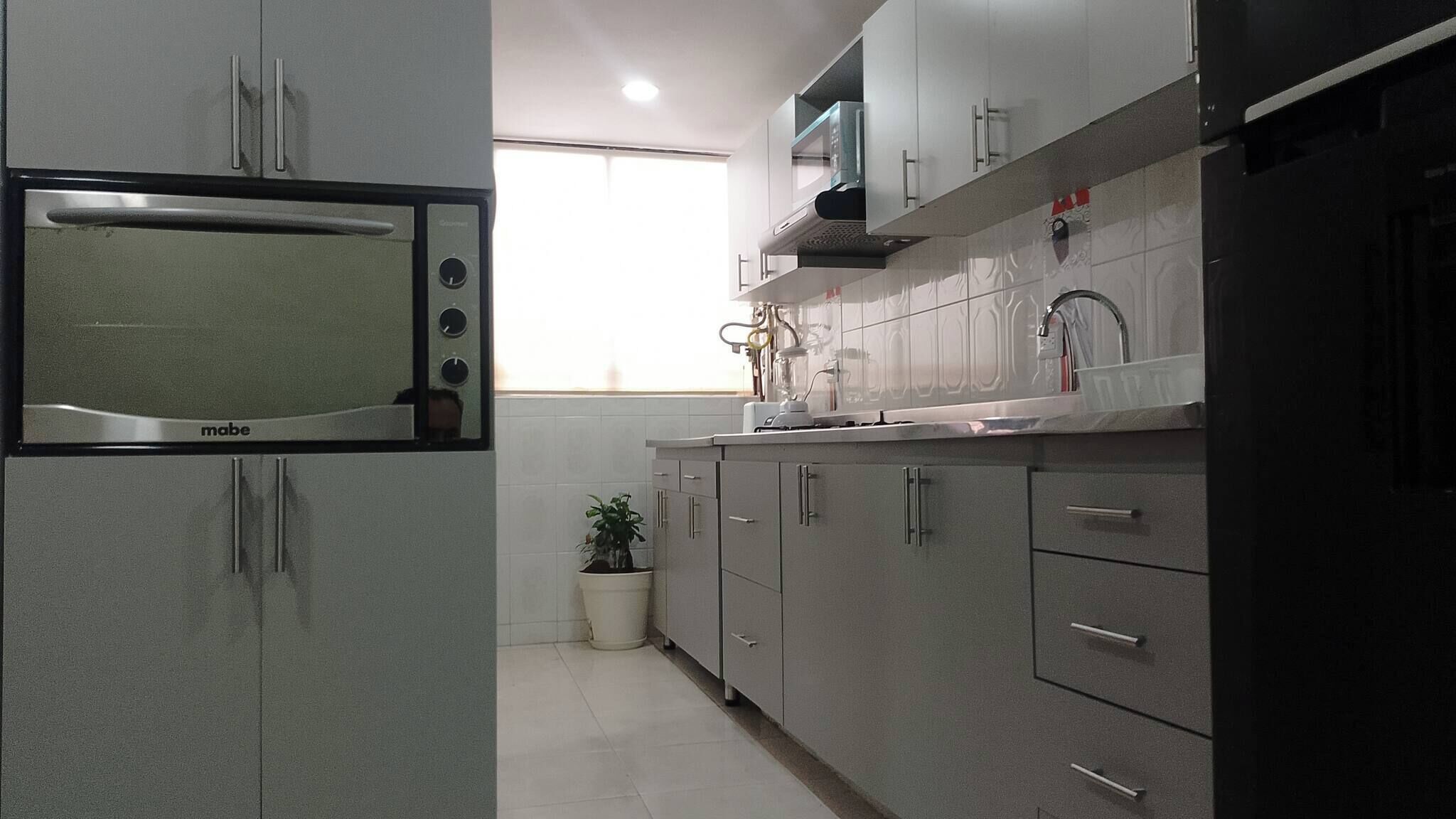 Frigorífico, microondas, horno y placa de cocina