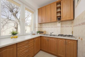 Kühlschrank, Mikrowelle, Herdplatte, Wasserkocher