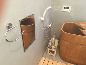 Hair dryer, bidet, towels, soap