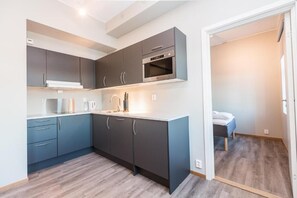 Full-size fridge, microwave, oven, stovetop