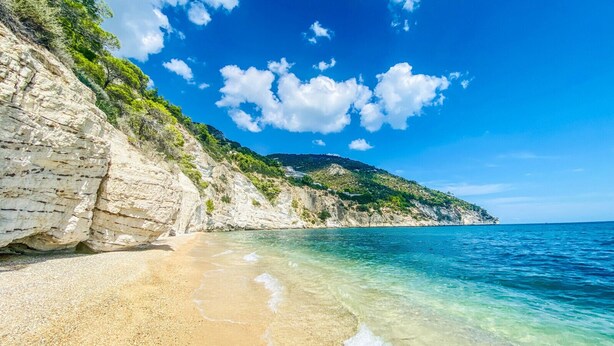 A coastal beach with clear waters, white cliffs, and greenery. - Residence Mattinatella - Apartment 4 (Mattinata)