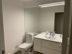 Dusche, Haartrockner, Handtücher, Seife