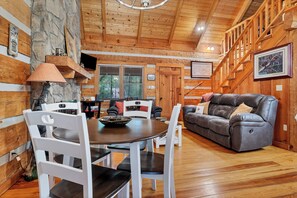TV, fireplace, table football - Secluded authentic cabin, 2 BR/Loft/2 BA, Sleeps 6, and close to the main road. (Townsend)
