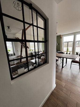Interior. Apartment "Hof Wuushöh" with Shared Garden, Balcony, and Wi-Fi