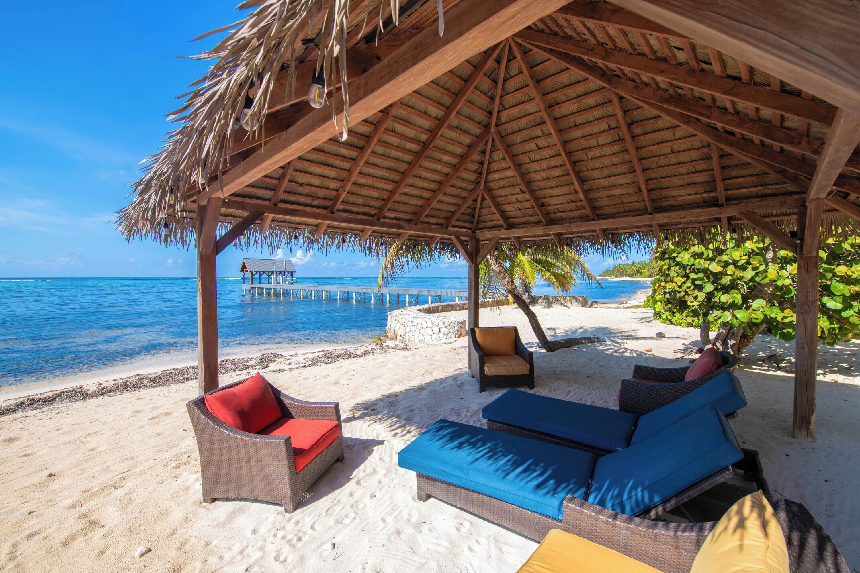 On the beach, sun loungers, beach towels