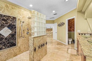 Shower, hair dryer, towels - Striking European-style home w/ private pool, hot tub & river access via dock (Cape Coral)
