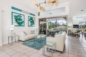 TV, DVD player - Custom waterfront home w/ dock, heated pool, AC & amazing indoor/outdoor spaces (Cape Coral)