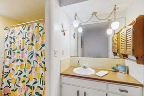 Shower, hair dryer, towels - Waterfront & ground-floor home with free WiFi, dock, pool, & central AC (Englewood)
