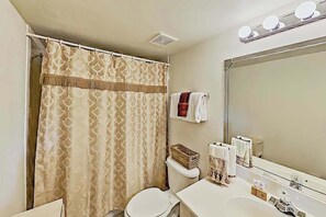 Shower, hair dryer, towels - Dog-friendly lake-view getaway with pool & all-suite layout - walkable locale (Cape Coral)