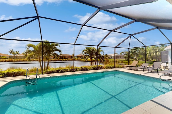 Pool - Exclusive Wellington Lakes Waterfront Home with Private Pool, Lake Views, & WiFi (Fort Myers)