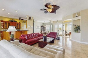 TV, stereo, offices - Spacious dog-friendly home with private pool, canal views & private grill (Cape Coral)