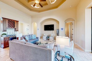 TV, offices - Amazing dog-friendly riverfront oasis w/ private pool, patio, dock & EV charger (Cape Coral)