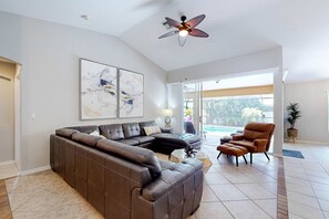 TV, offices - Dog-friendly home with private pool, bike, lanai, grill, & central AC (Cape Coral)