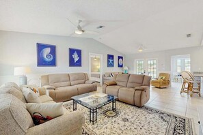 TV, offices - Snowbird-friendly home with private pool, water views, patio & sunroom (Englewood)