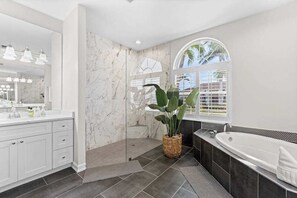 Shower, hair dryer, towels - Waterfront home with private heated pool, spa, BBQ, views & bikes (Marco Island)
