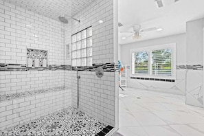 Shower, hair dryer, towels - Dog-Friendly Waterfront Luxury w/Dock, Private Pool & Custom Kitchen (Punta Gorda)