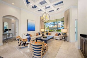 TV, offices - Luxe home near the water with private heated pool, pool spa, grill, firepit, AC (Marco Island)