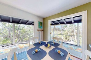 Dining - Tropical Palm Island home steps from the beach with grill, outdoor shower, dock (Placida)