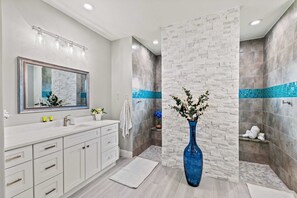 Shower, hair dryer, towels - Dog friendly home with private pool, lanai, family games, and internet (Rotonda West)