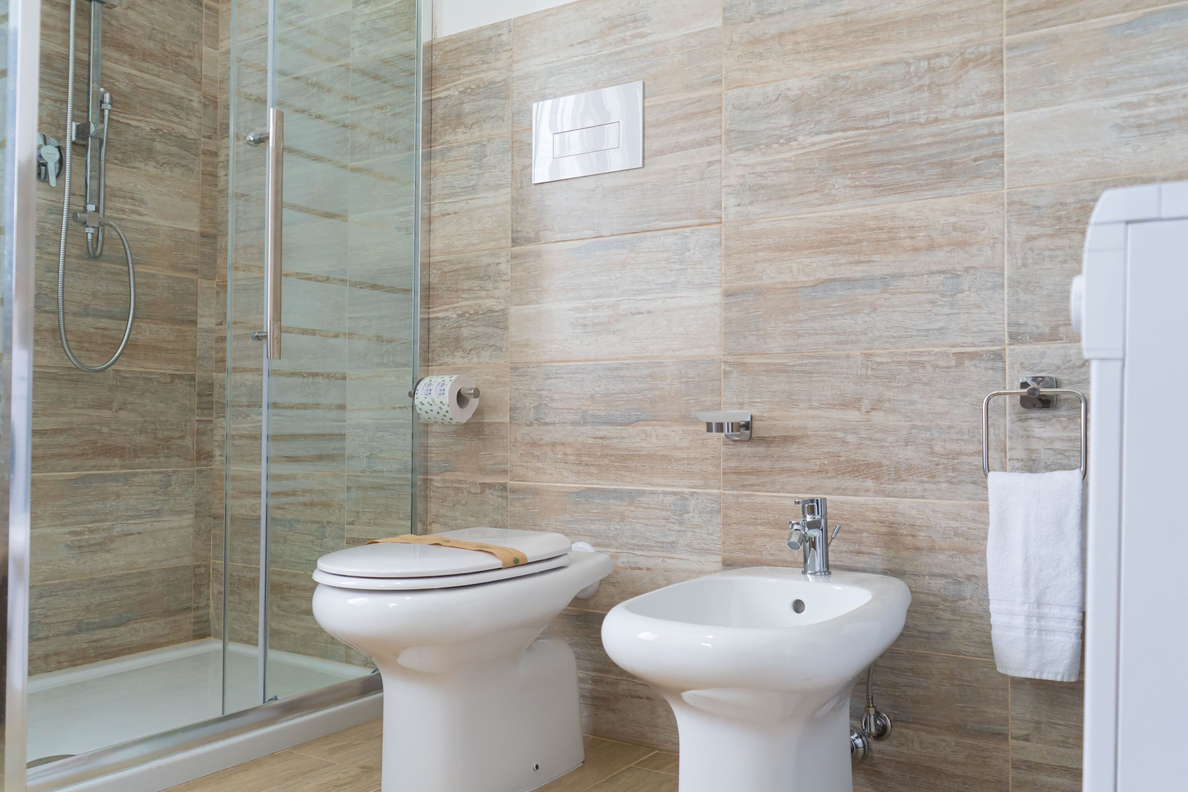 Regadera, secadora de cabello, bidet, toallas 
