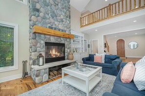 Interior - Spacious Home with Two Fireplaces, Game Room, & Private Pool - Walk to the Lake (Fennville)