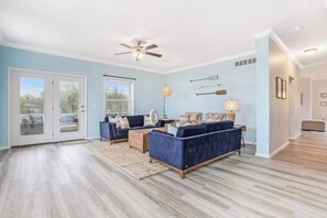 TV, offices - Three-Story, Deluxe Home w/ Central AC, Furnished Decks & Lake View (South Haven)