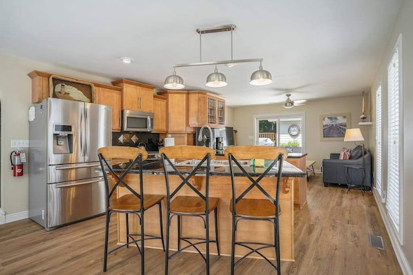Fridge, microwave, oven, stovetop - Fantastic Retreat Near the Lake w/ a Spacious Deck, Firepit, & Private Hot Tub (Saugatuck)
