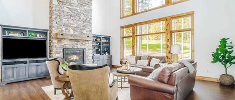 TV, fireplace, video games, DVD player