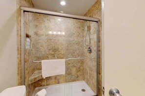 Shower, towels - Beachfront condo with lake views, washer/dryer & fireplace (Glen Arbor)