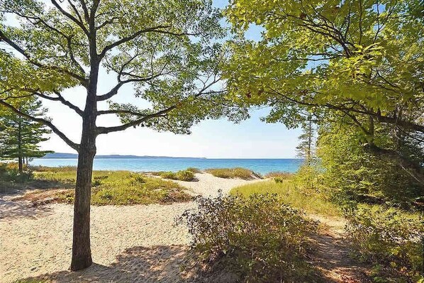 On the beach - Beachfront condo with lake views, washer/dryer & fireplace (Glen Arbor)