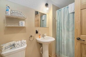Shower, towels - Riverfront cabin on the Betsie with private dock, kayaks & bikes - 2 dogs OK (Frankfort)