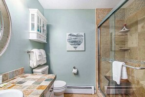 Shower, towels - Dreamy escape on the water of Crystal Lake w/ spacious deck & private dock (Beulah)