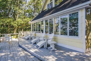 Terrace/patio - Spacious lakefront home with panoramic views and private beach (Laketown Township)