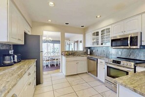Fridge, microwave, oven, stovetop - Spacious lakefront home with panoramic views and private beach (Laketown Township)