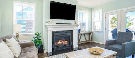 TV, fireplace, offices