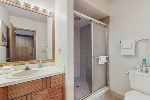 Shower, hair dryer, towels - Spacious 3-level retreat w/ fireplace, wet bar, deck, tennis, skiing & golf near (Harbor Springs)