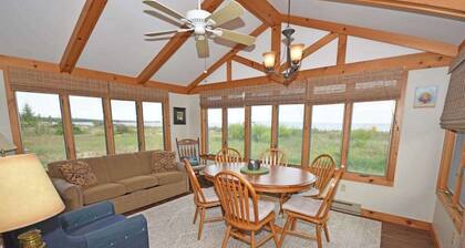Beachfront cottage with Lake Michigan views, fireplace, gas grill, firepit, deck