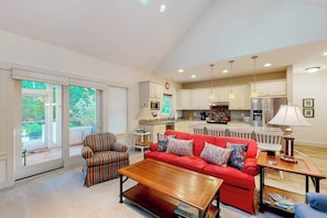 TV, fireplace - Downtown home near the lake with washer/dryer, firepit, backyard (Glen Arbor)