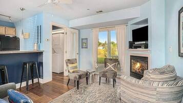 TV, fireplace, offices