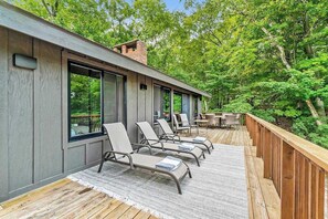 Terrace/patio - Lakefront house on 5 acres with gorgeous lake views, private beach, kayaks (Manistee)